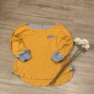 Mustard 3/4 length Sleeve Top with Striped Details